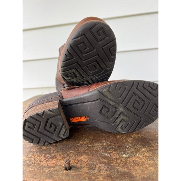 Merrell Womens Brown Leather Slip-On Clogs With Block Heel & Rubber Sole Size 8 - Picture 6 of 7